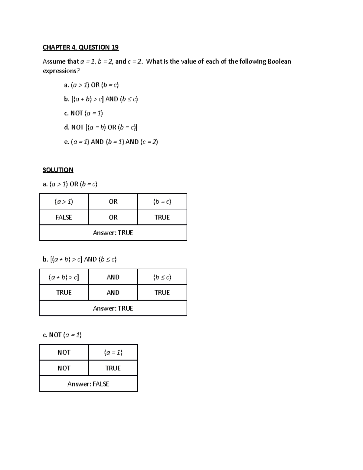 Assignment 2 Comp 200 CHAPTER 4, QUESTION 19 Assume that a = 1, b