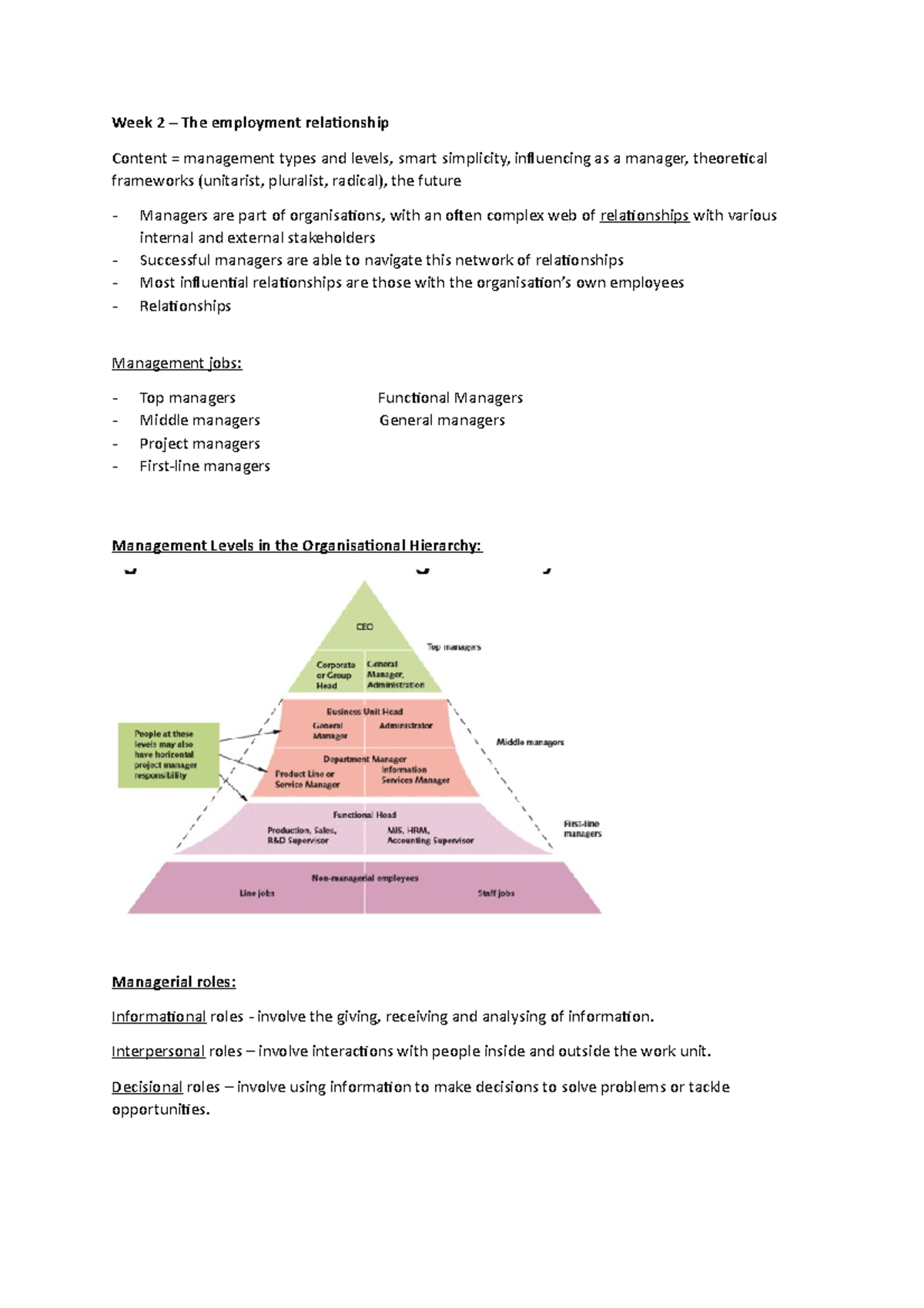Week 2 Lecture - Week 2 – The employment relationship Content ...