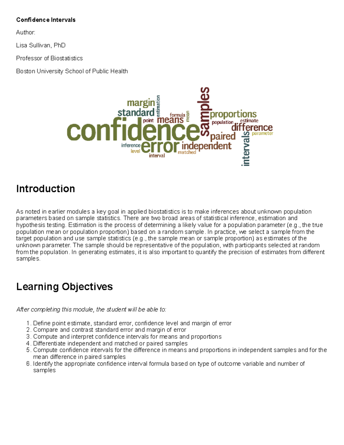 Confidence Interval document pdf work - Confidence Intervals Author ...