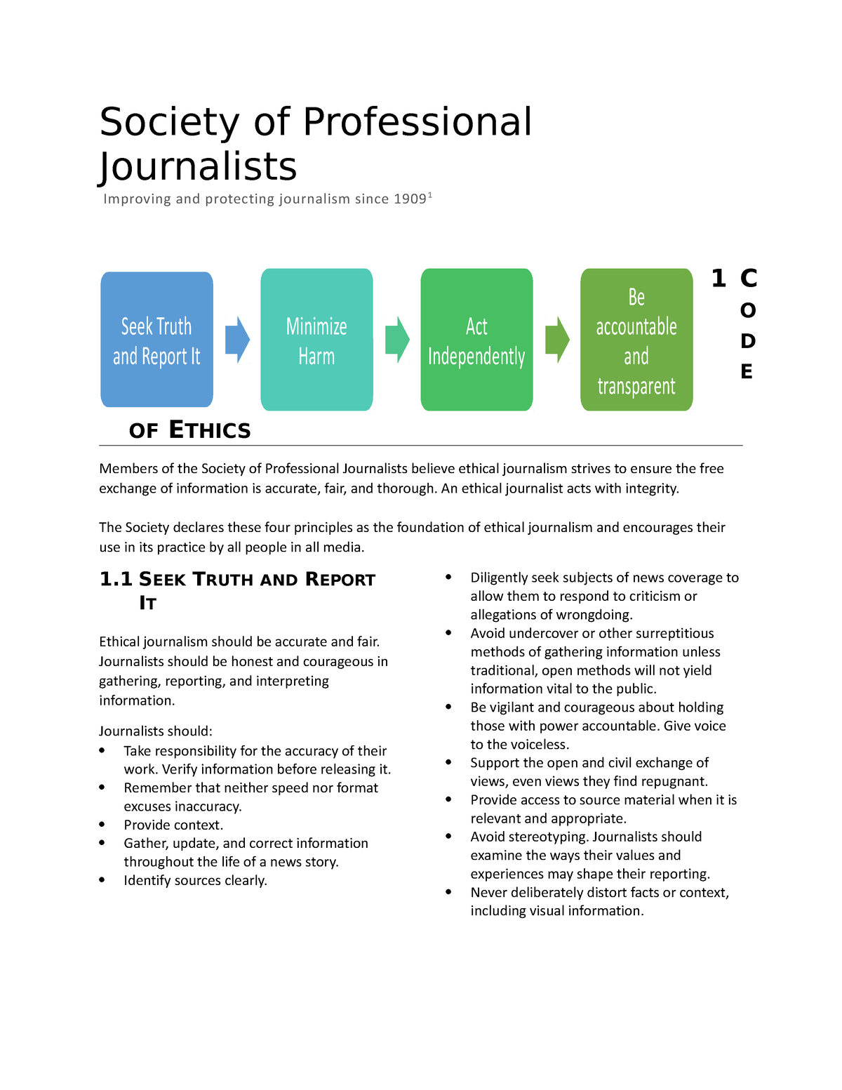 Society Of Professional Journalists - An Ethical Journalist Acts With ...