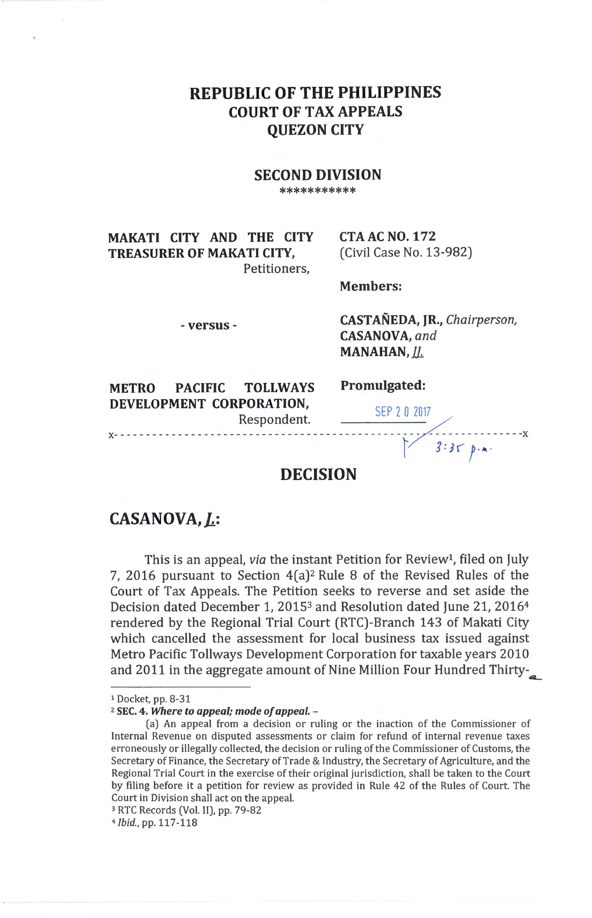 CTA 2D AC 00172 D 2017 SEP20 OTH - REPUBLIC OF THE PHILIPPINES COURT OF ...