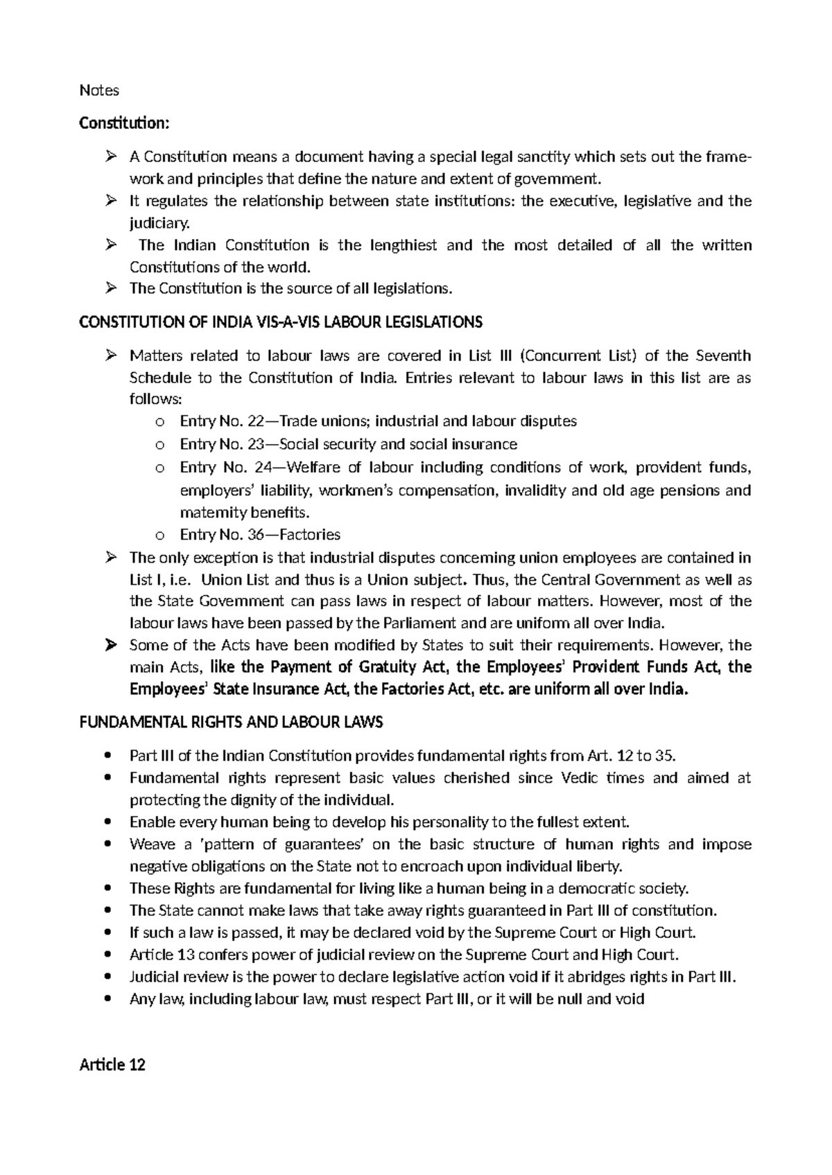 Notes - Notes Constitution: A Constitution means a document having a ...