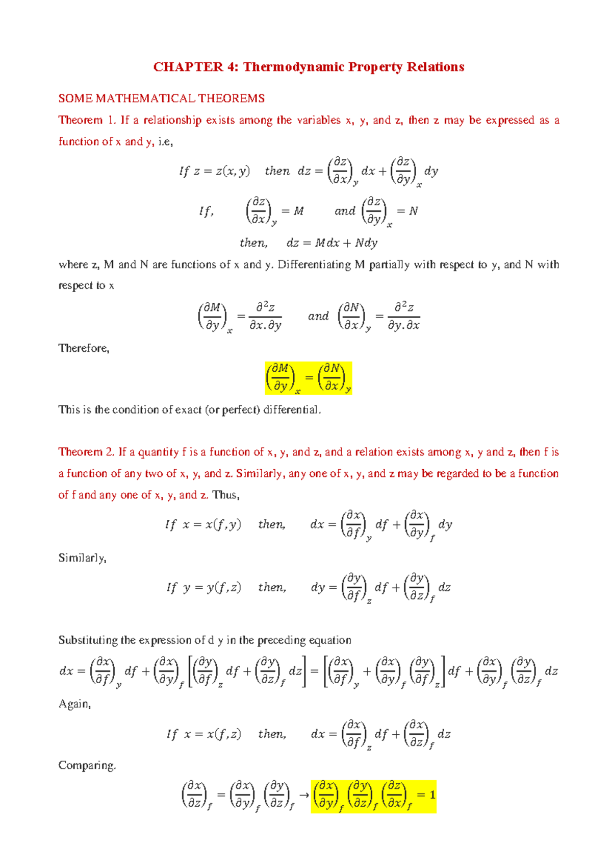 Chapter 4 Notesthermo - this is thermodynamic relations - CHAPTER 4 ...