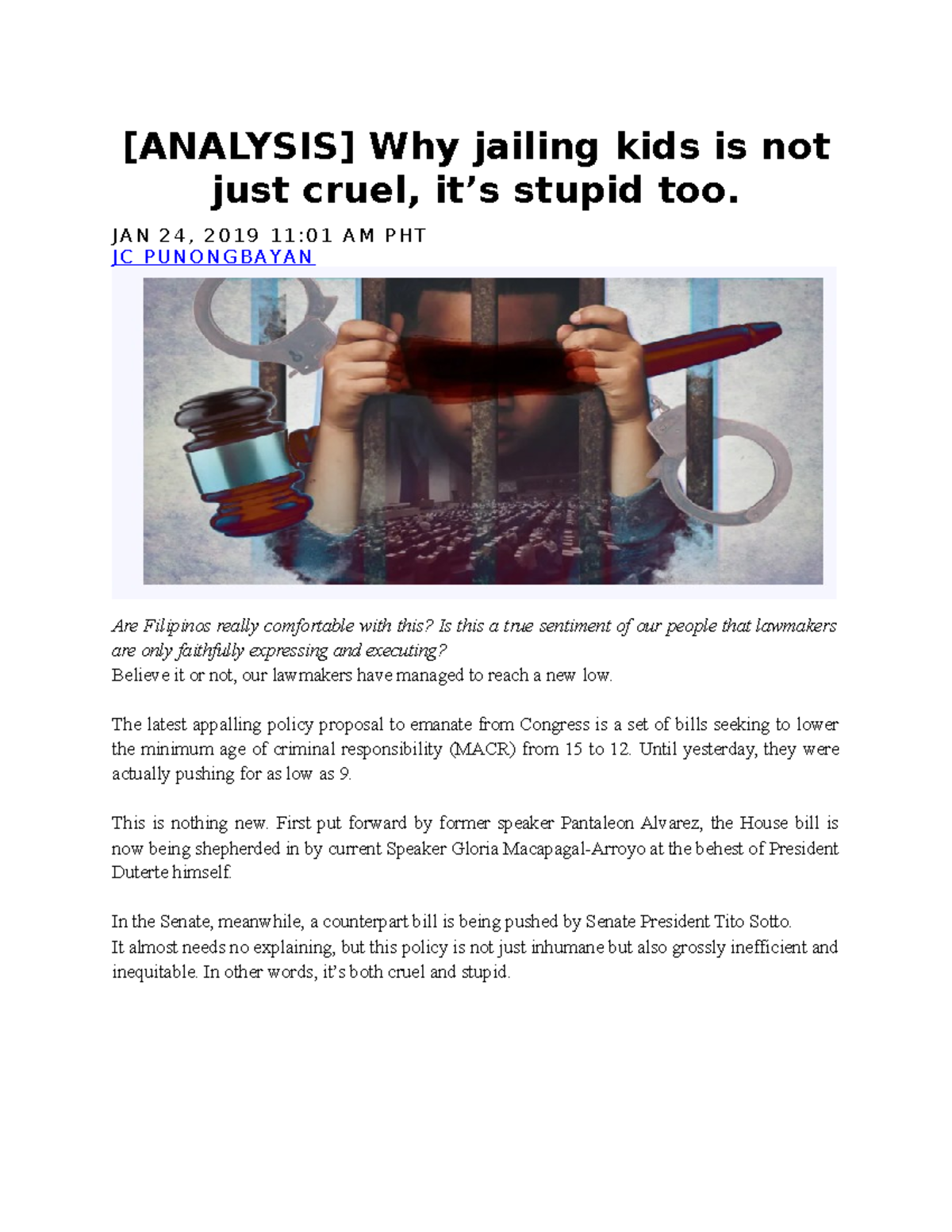 Why jailing kids is not just cruel, it’s stupid too JC Punongbayan ...