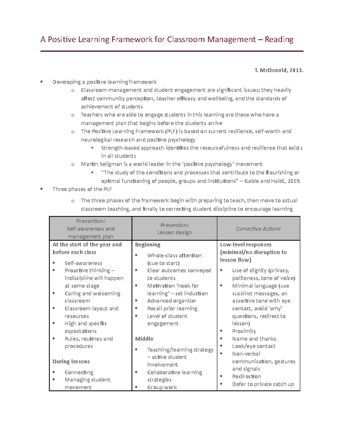 A Positive Learning Framework for Classroom Management – Reading ...