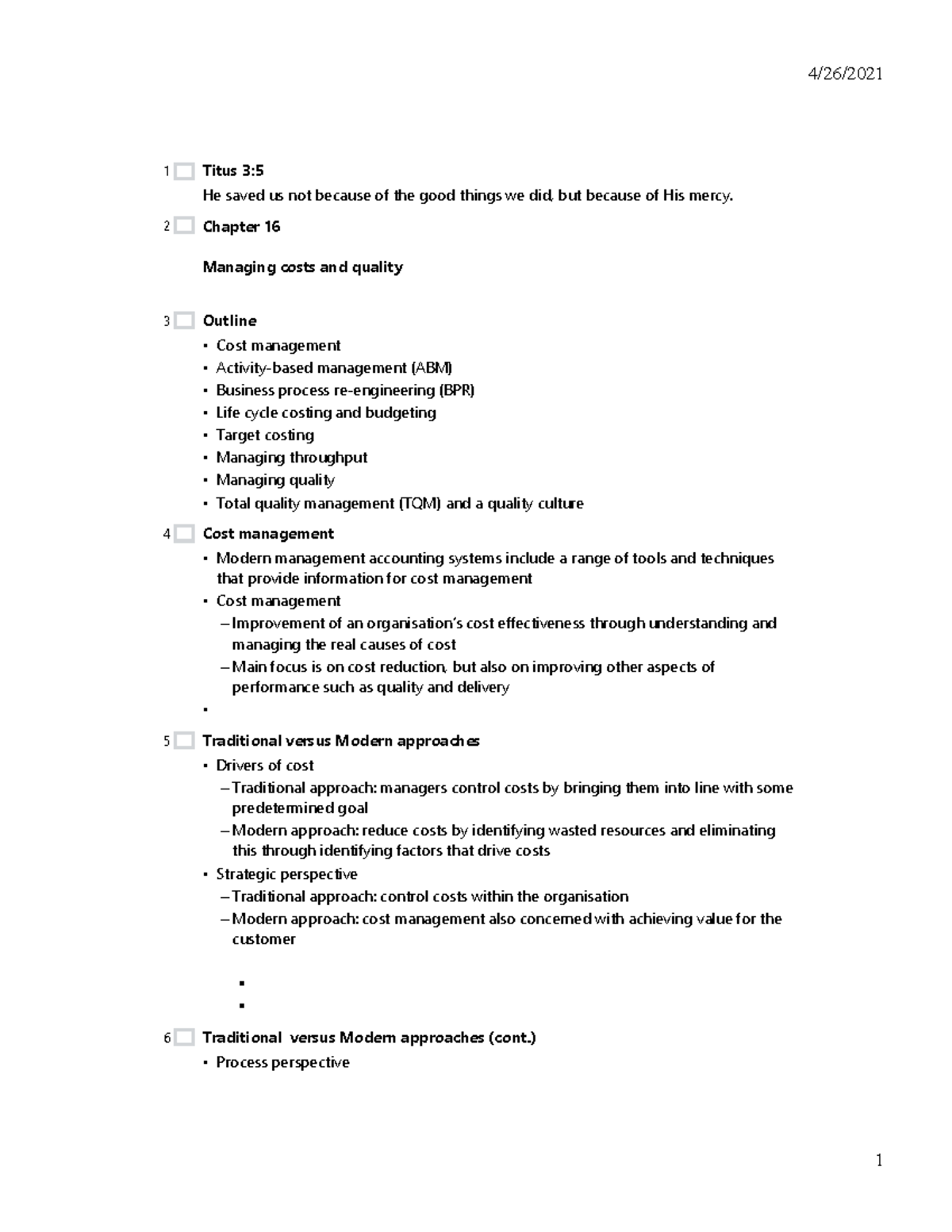 MA Chapter 16 - Lecture notes 16 - Titus 3: He saved us not because of ...