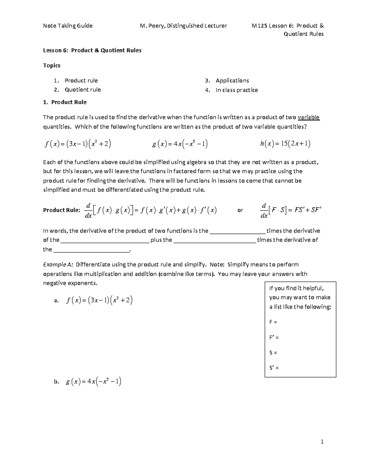 L6 Product and Quotient Quotient Rules Lesson 6 Product & Quotient