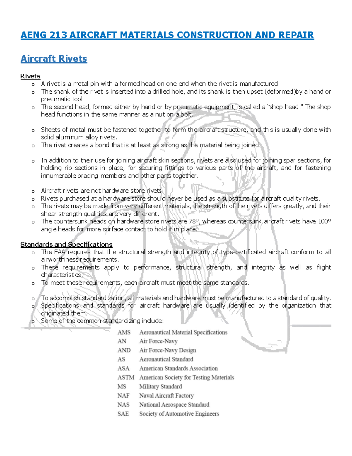 AENG 213 Aircraft Materials Construction and Repair ( Finals) AENG