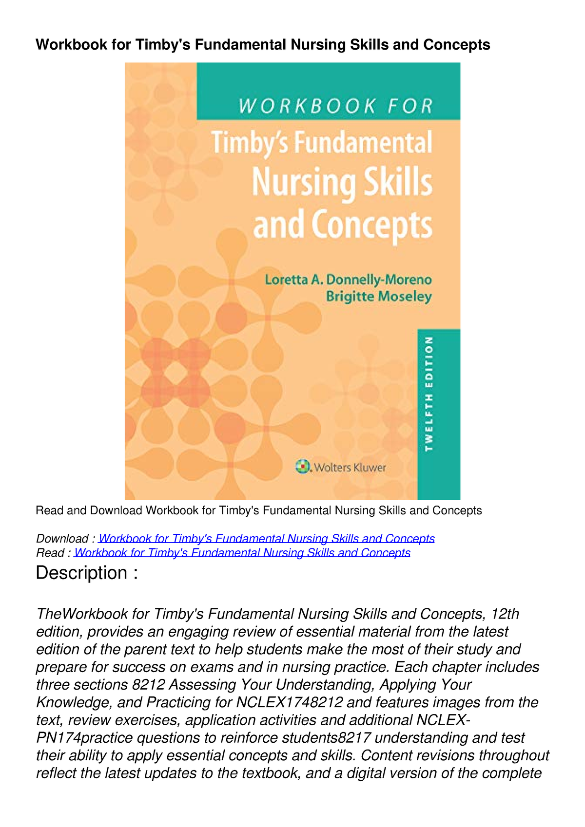 Read Ebook [PDF] Workbook For Timby's Fundamental Nursing Skills And ...