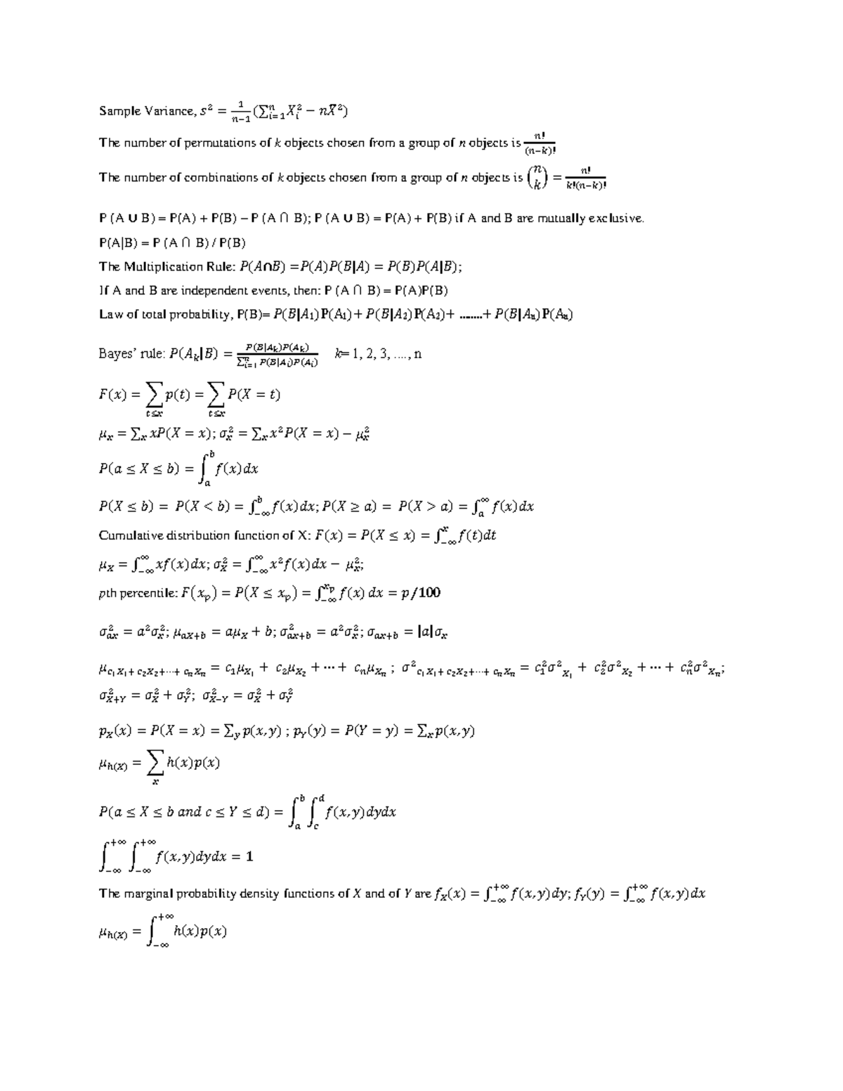 Formula Sheet 2021 - 319 - UCalgary - Studocu