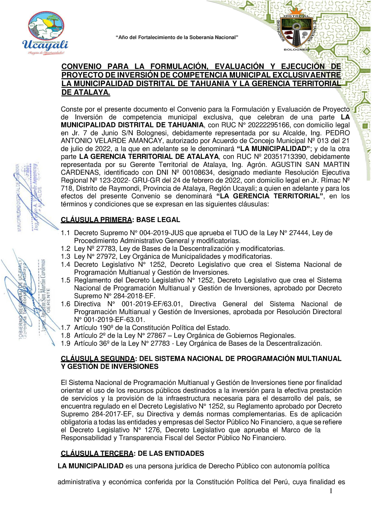 Convenio CON LA MUNI Distrital DE Tahuania Sobre Ioarr (1) CON Firmas ...