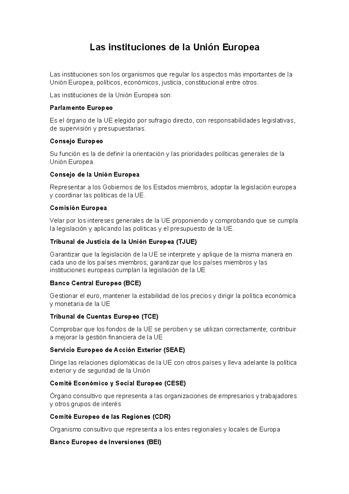 Instituciones de UE - Las instituciones de la Unión Europea Las ...