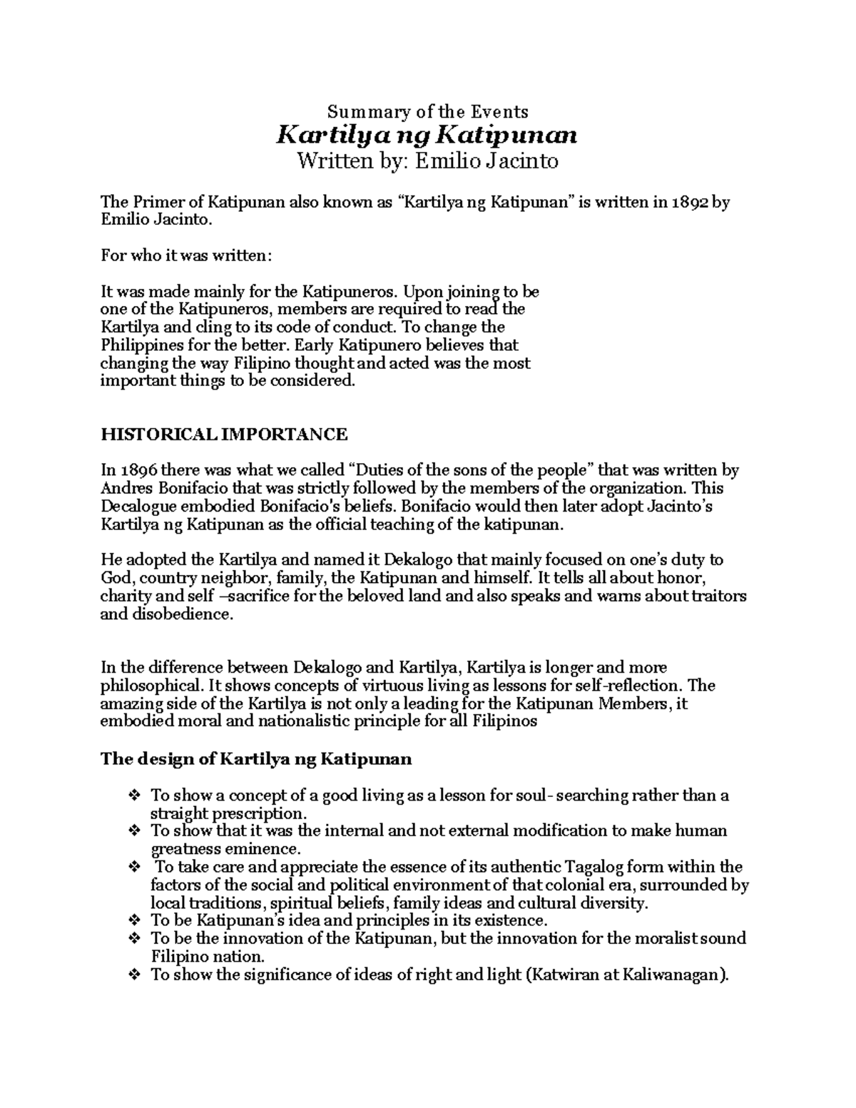 reflective essay about kartilya ng katipunan