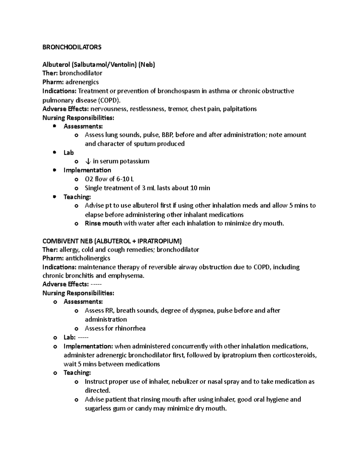 Bronchodilator Medications - BRONCHODILATORS Albuterol (Salbutamol ...