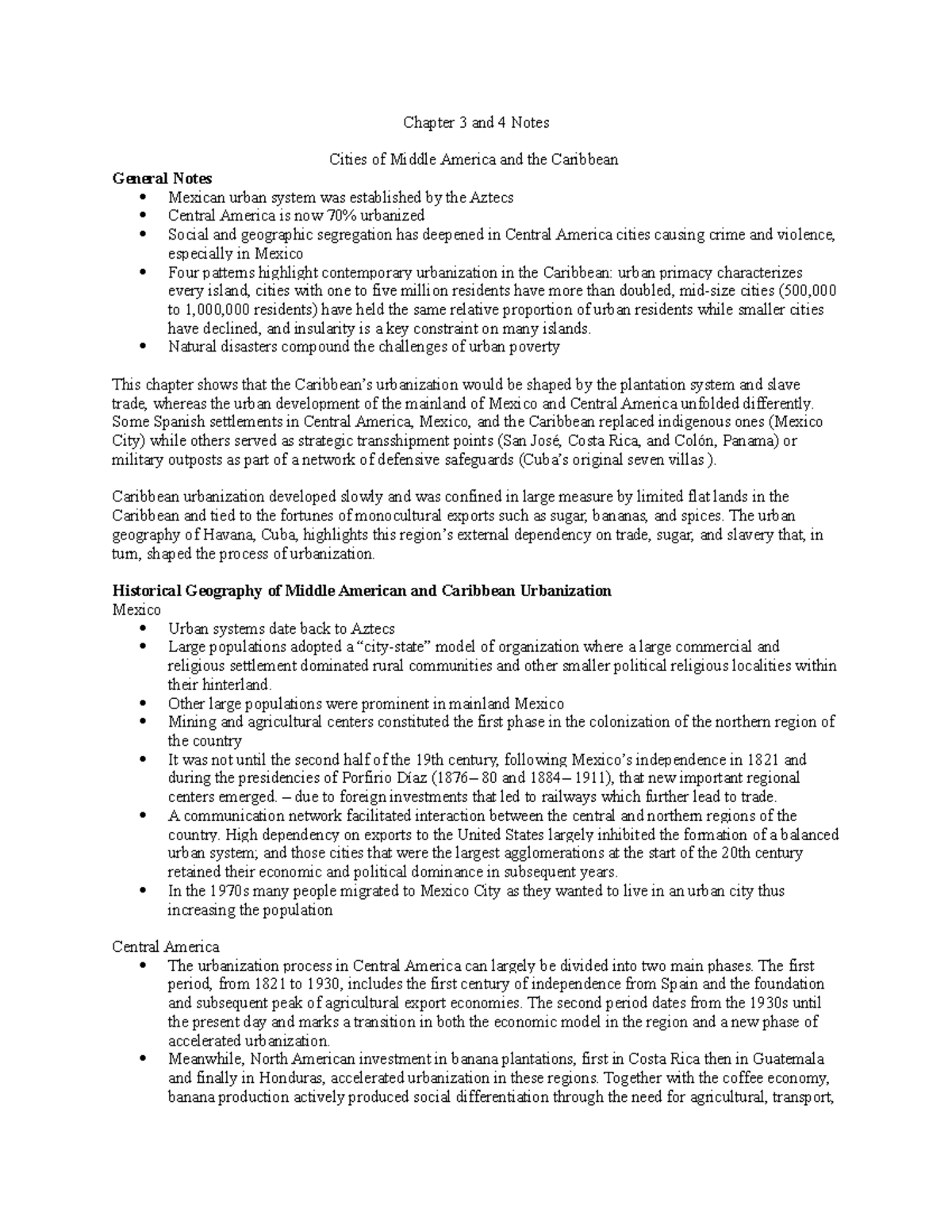 Chapter 3 and 4 Notes - Chapter 3 and 4 Notes Cities of Middle America ...