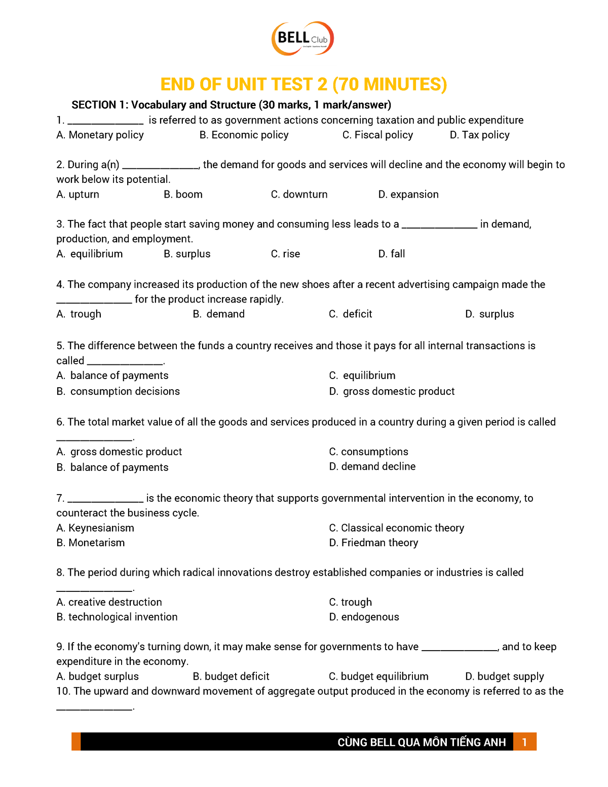 END OF UNIT TEST 2 (HP4 K44) - END OF UNIT TEST 2 (70 MINUTES) SECTION ...