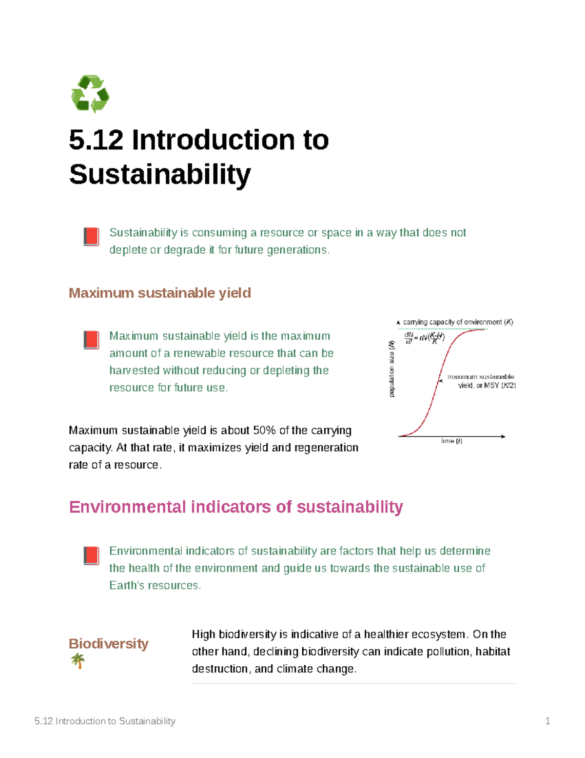 Introduction to sustainability Maximum sustainable yield Ã Maximum