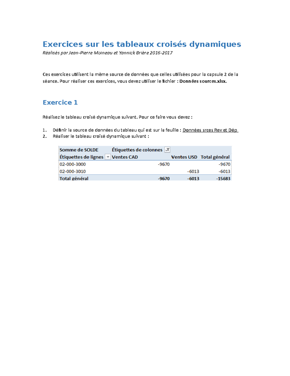 Exercices Sur Les Tableaux Croisés Dynamiques - Rev - Exercices Sur Les ...