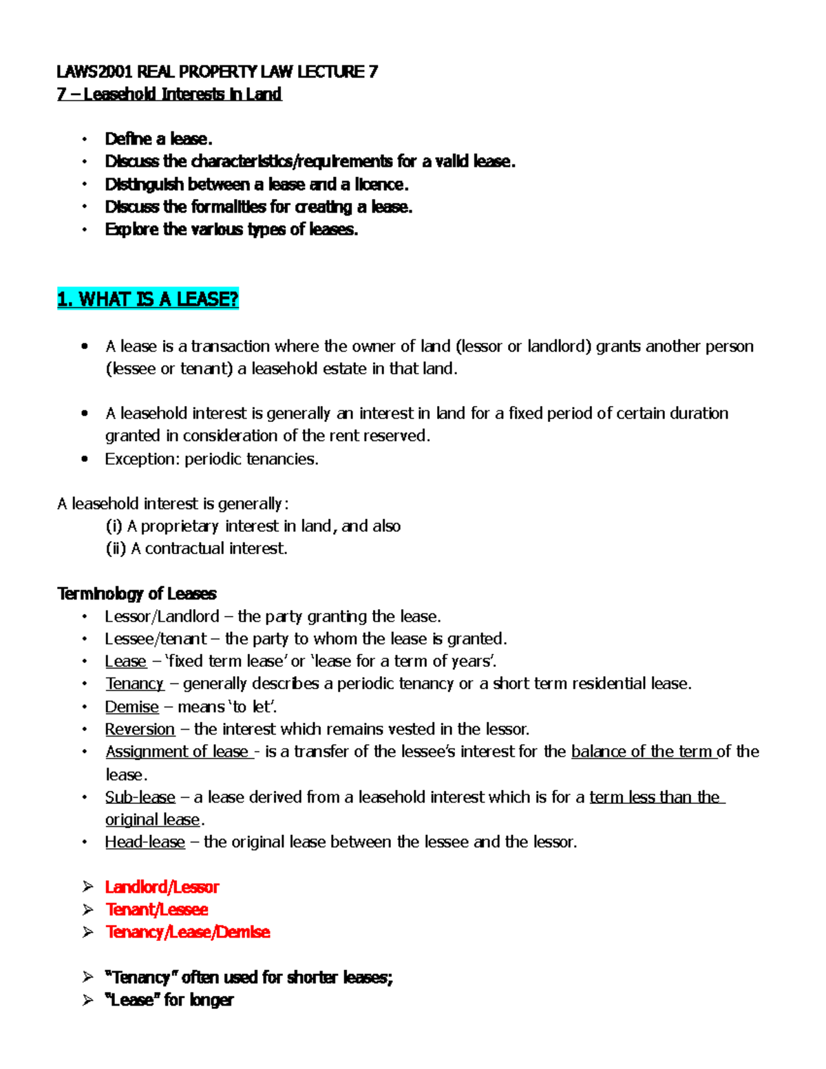 LAWS2001 Lecture 7 notes LAWS2001 REAL PROPERTY LAW LECTURE 7 7