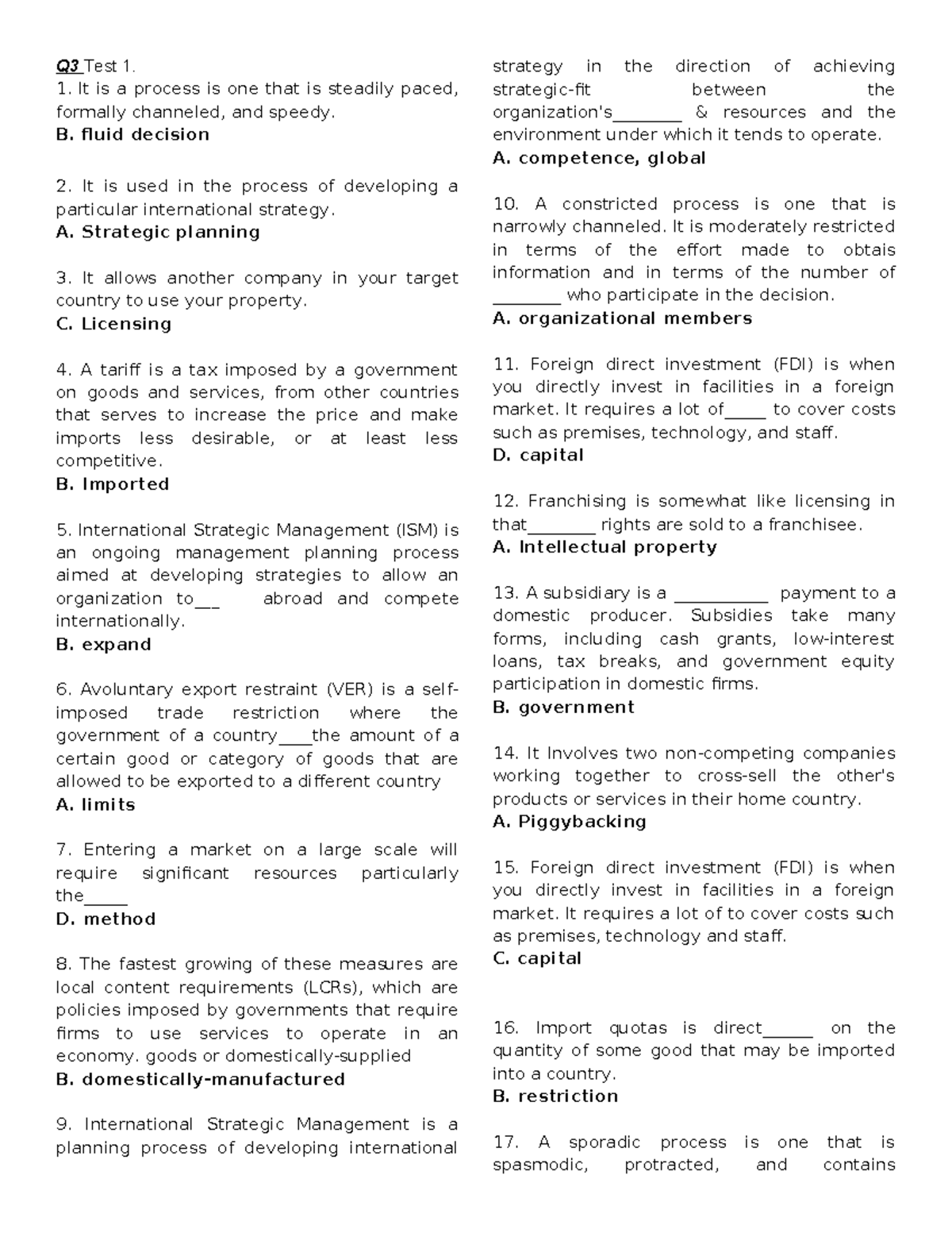 QUIZ 3 IBT - International Business and Trade Lecture - Q 3 Test 1. It ...