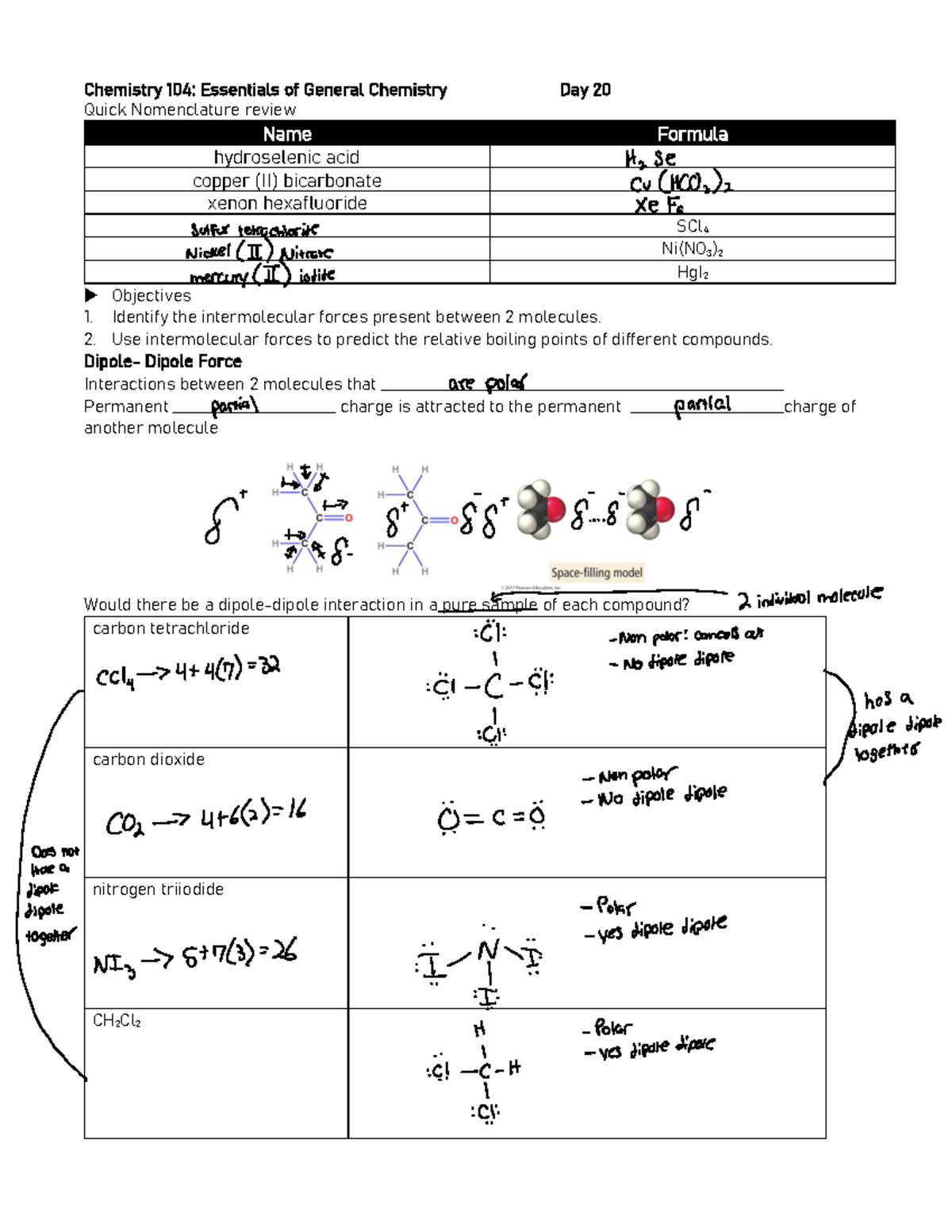 CHM 104 Day 20 - Lecture Notes/ Practice Problems For Chm 104 Wentzel's ...