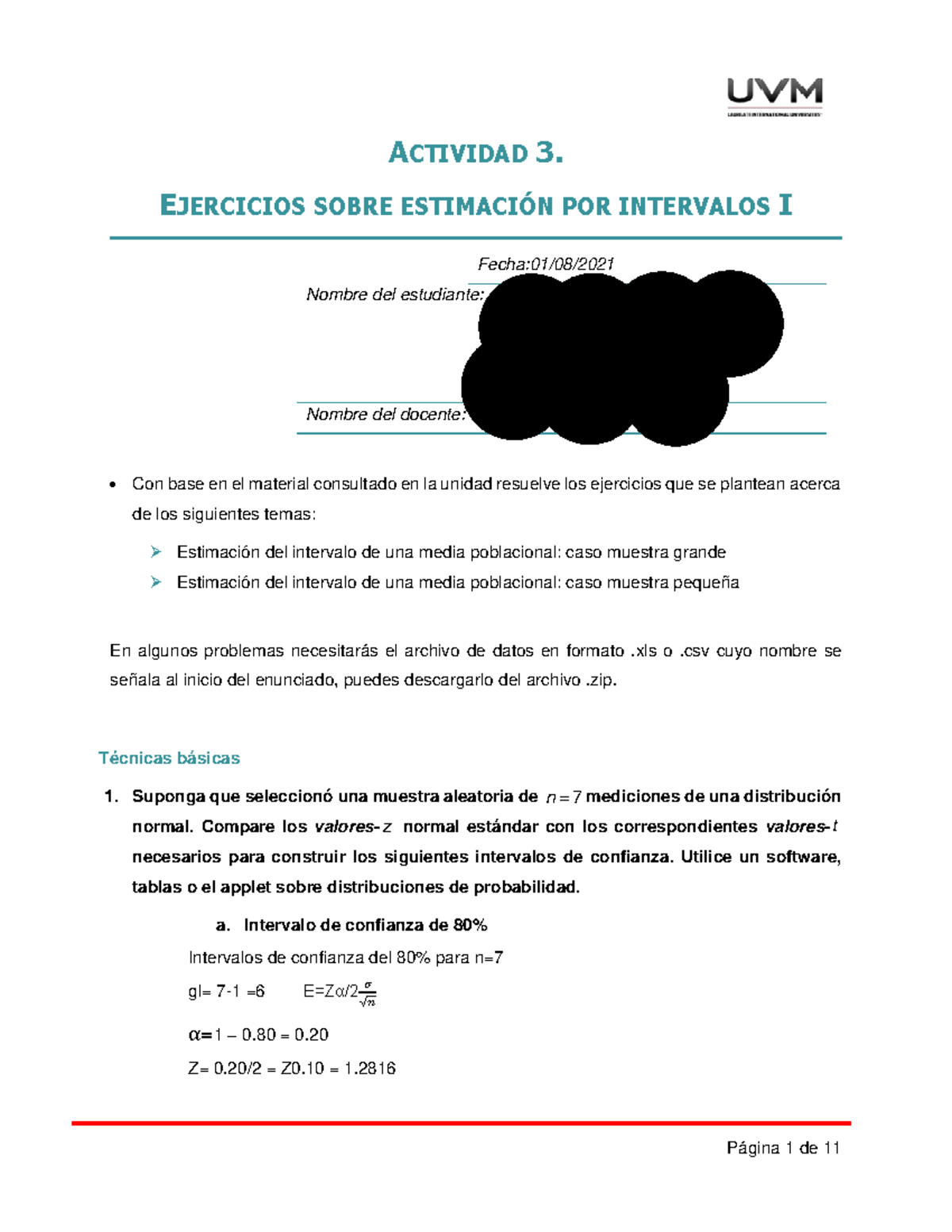 Actividad 3 Estadistica Inferencial - ACTIVIDAD 3. EJERCICIOS SOBRE ...