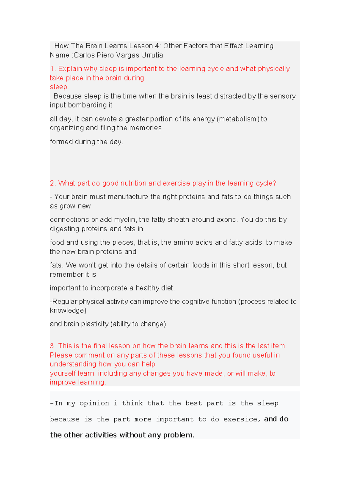 How The Brain Learns Lesson 4 - Explain why sleep is important to the ...