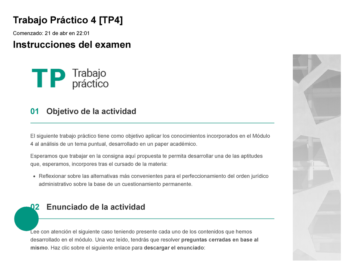 Examen Trabajo Práctico 4 [TP4].pdf Derecho Administrativo - Trabajo ...