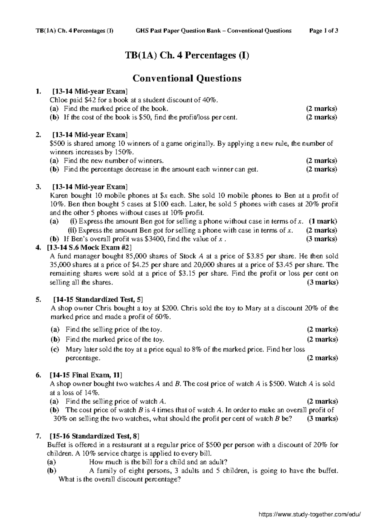 GoodHopeSchool 13181ACh TB(1A) Ch. 4 Percentages (I) GHS Past