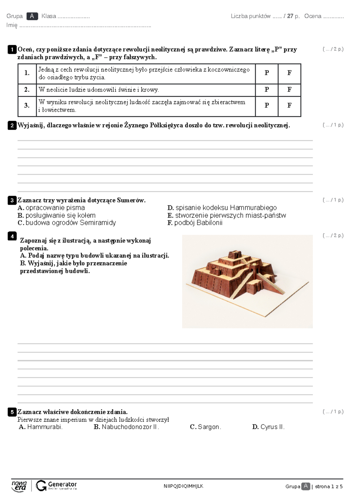Sprawdzian Z Historia Przyladowy Bliski Wschód