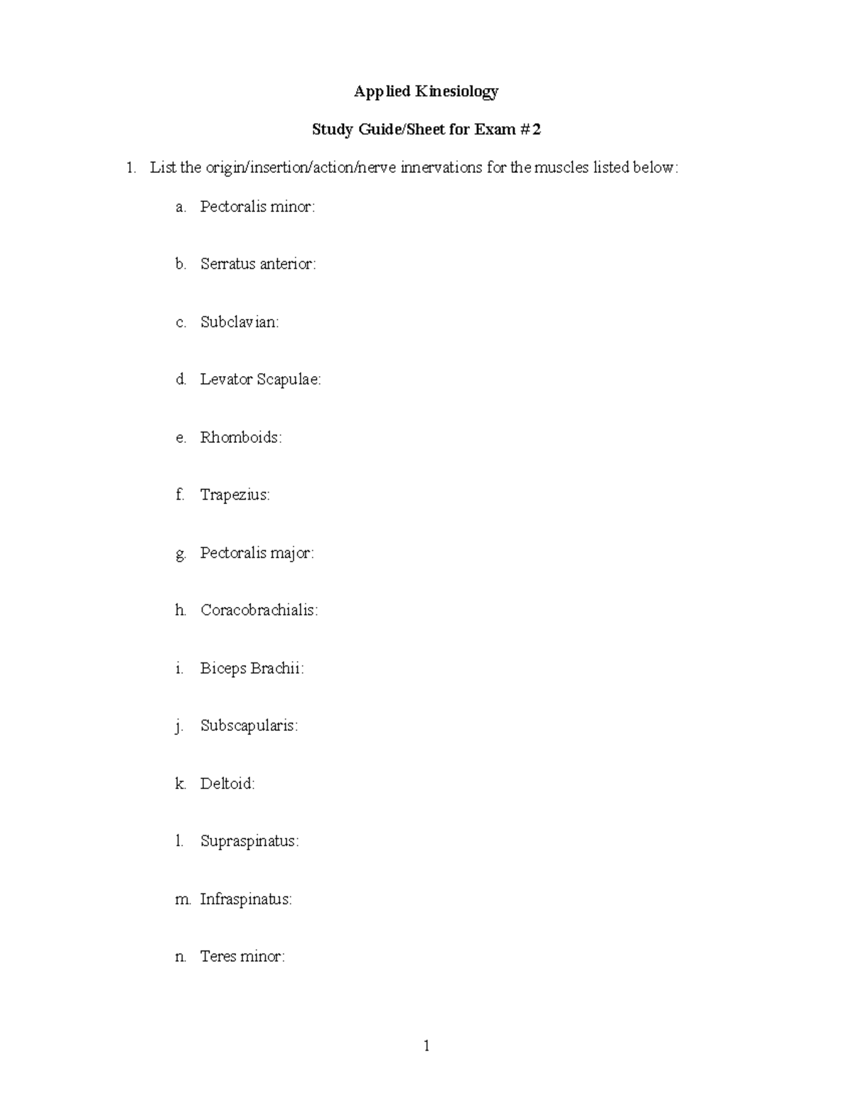 Study guide exam 2 - Lecture notes review - Applied Kinesiology Study ...