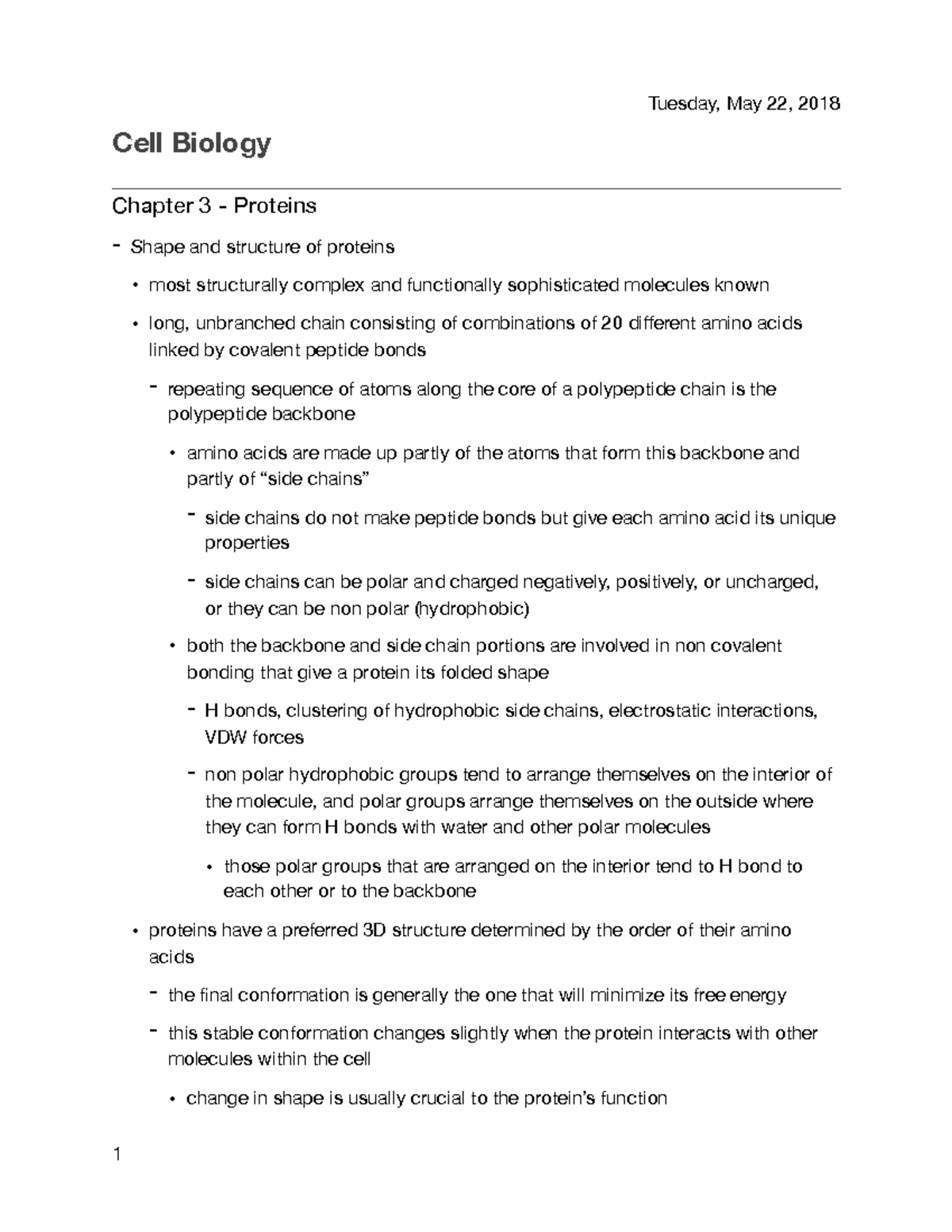 Cell bio ch 3 summary - Tuesday, May 22, 2018 Cell Biology Chapter 3 ...