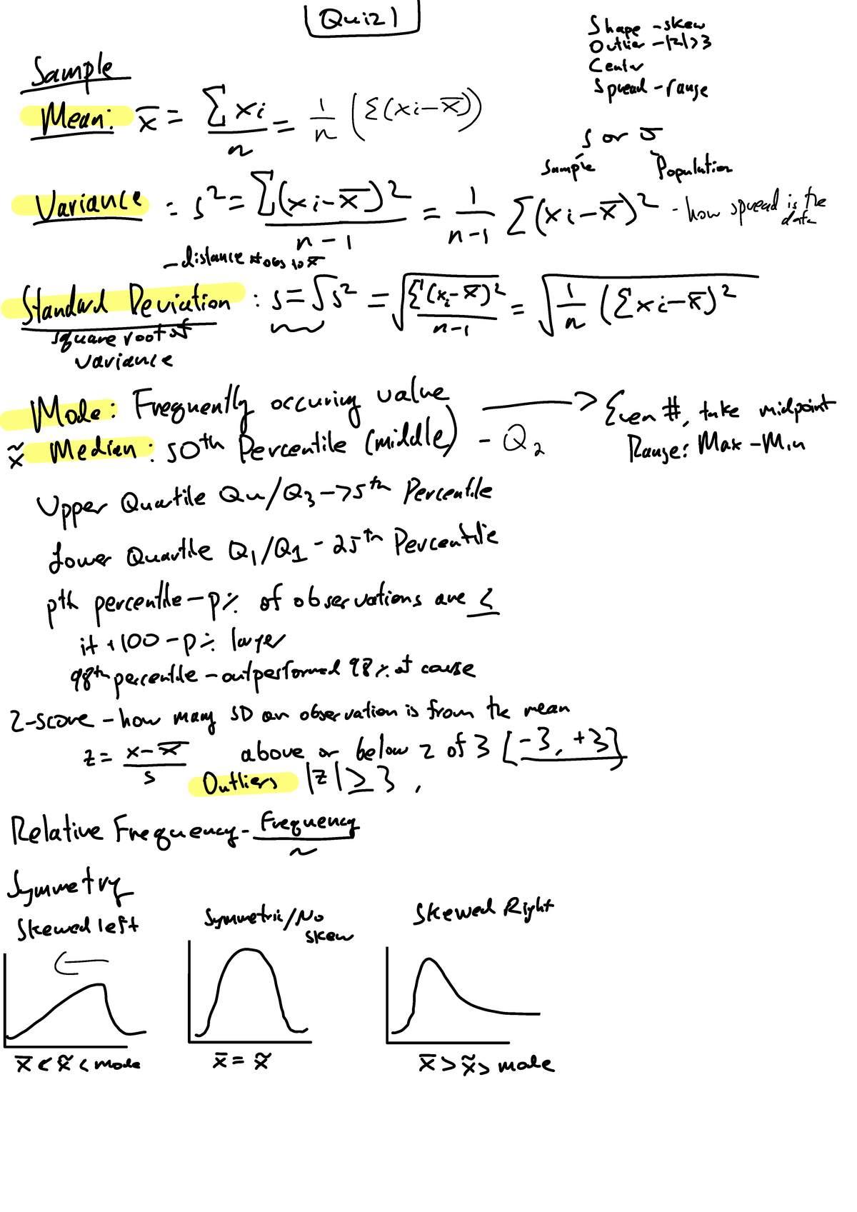 Cheat Sheet Quiz 1 - STA 100 - X @ T e · · i s Y · #