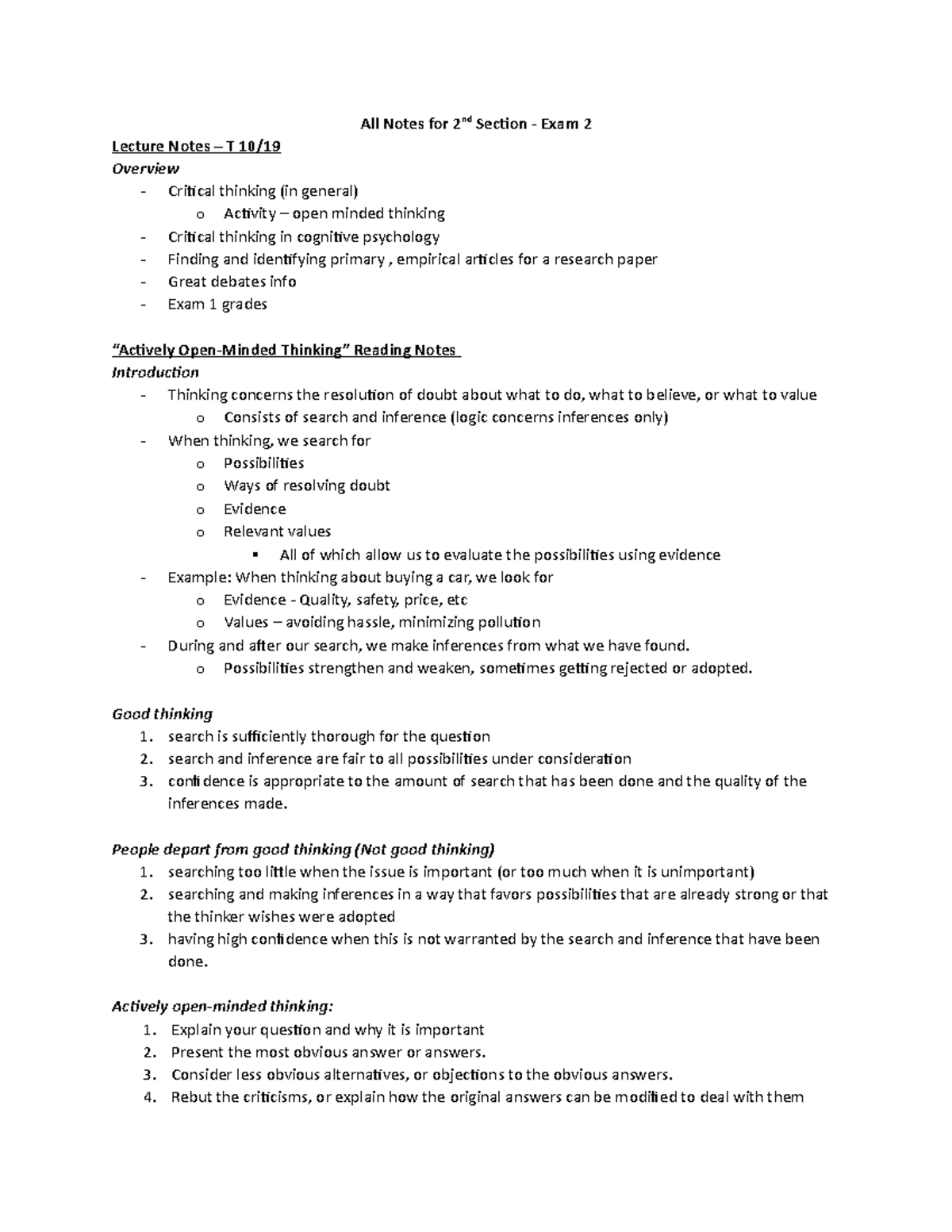 Cogntive Psych Notes - for Exam 2 - All Notes for 2nd Section - Exam 2 ...
