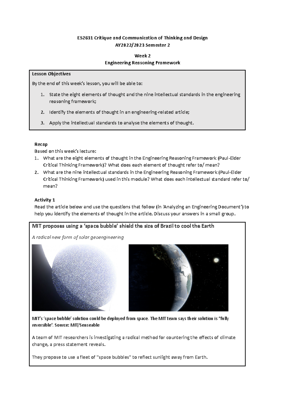 AY22 23 S2 Week 2 Engineering Reasoning Framework Tutorial Handout ...