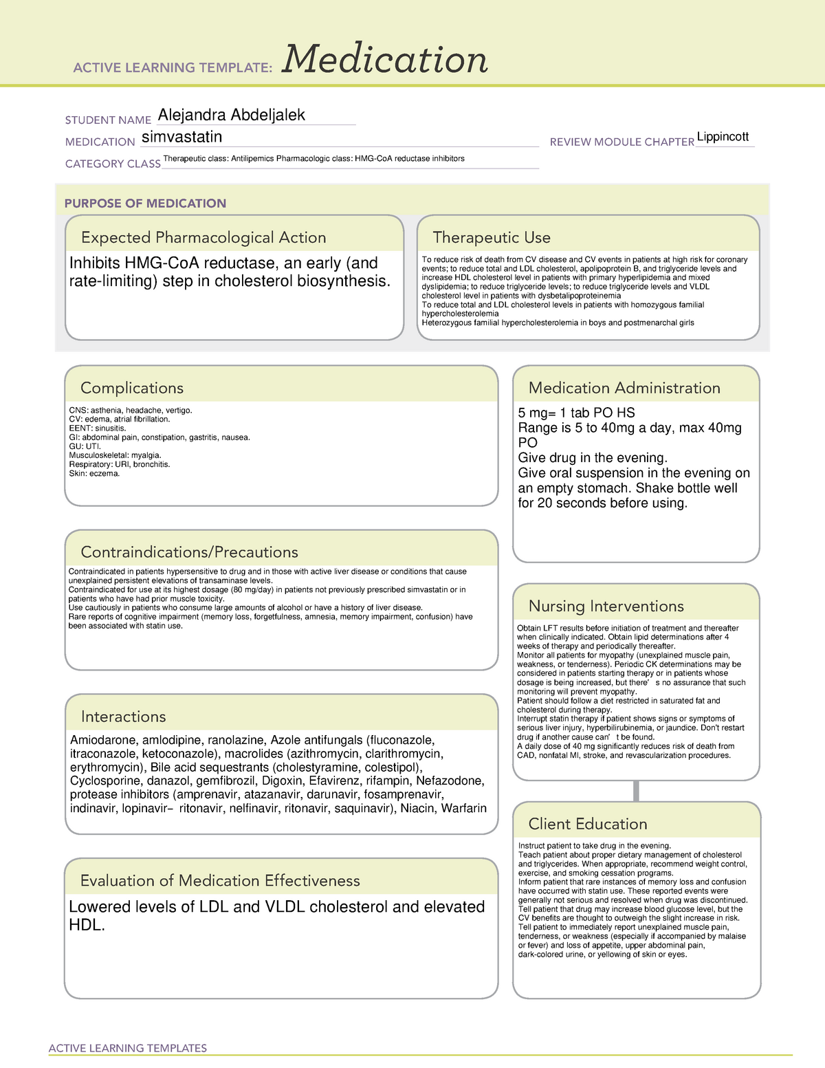 Ati Medication Form Active Learning Template Medication Student Name