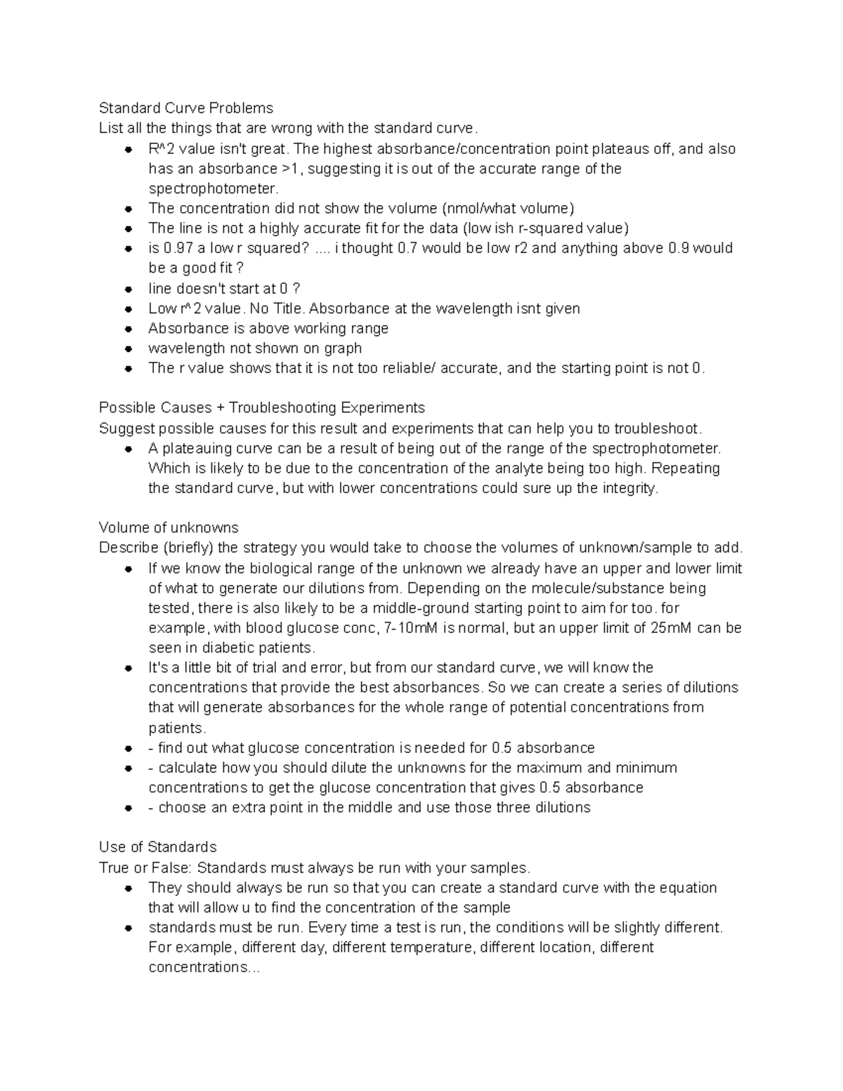 Prac theory notes standard curve problems list all the things that