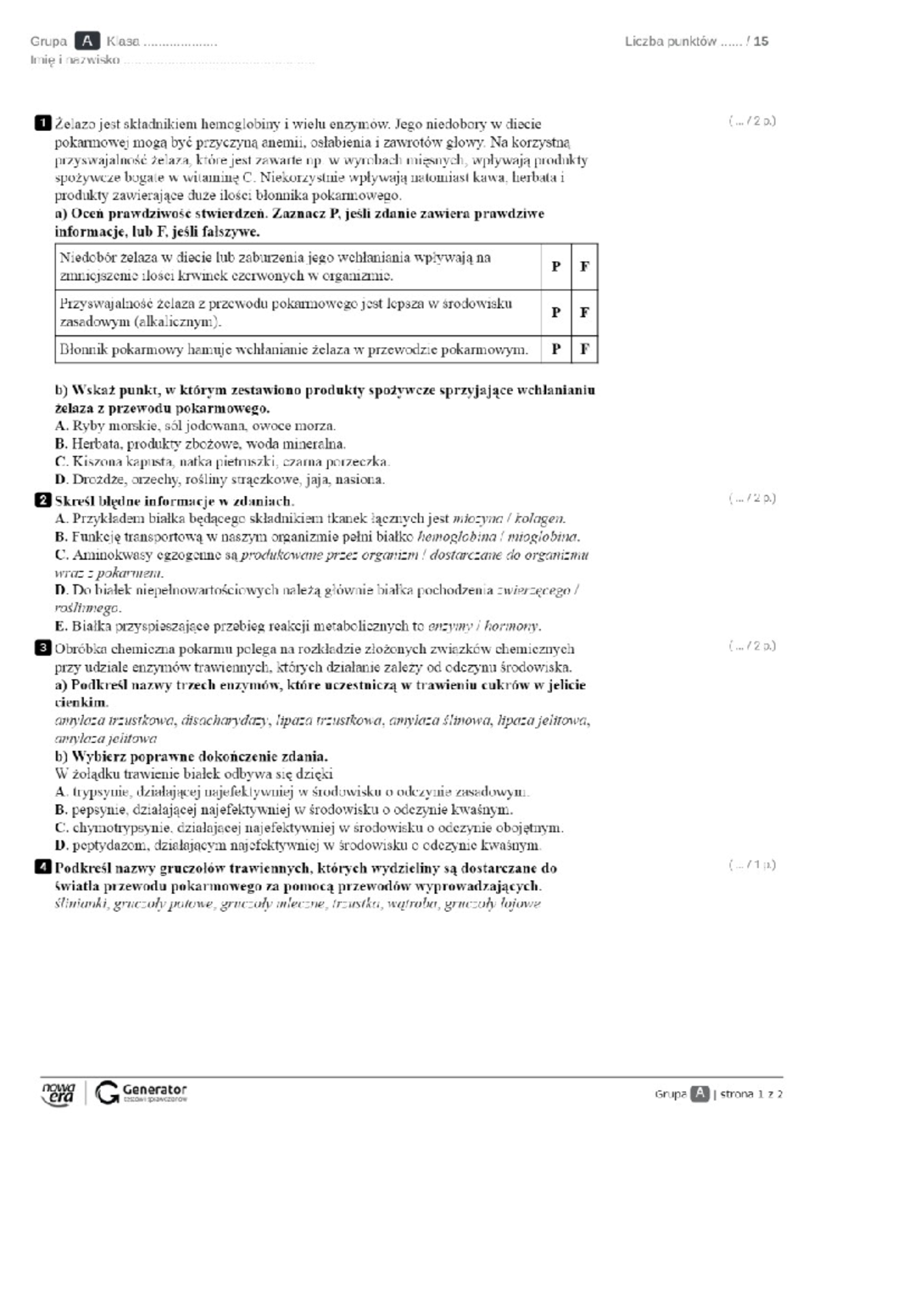 2 Gm Biologia Uklad Pokatmowy Sprawdzian www.studocu.com