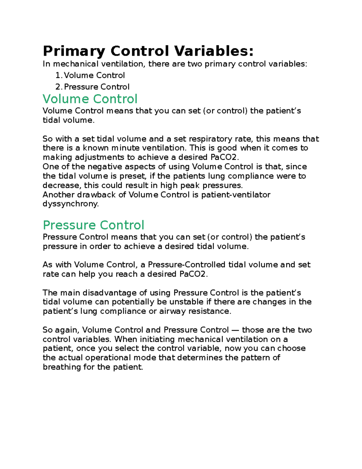 Modes pt 1 - Mechanical ventilation mode examples part 1 - Primary ...