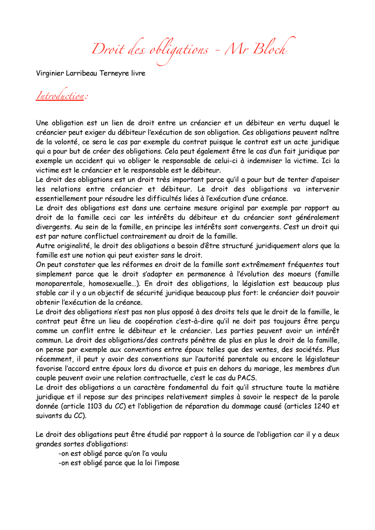 exemple dissertation droit des obligations