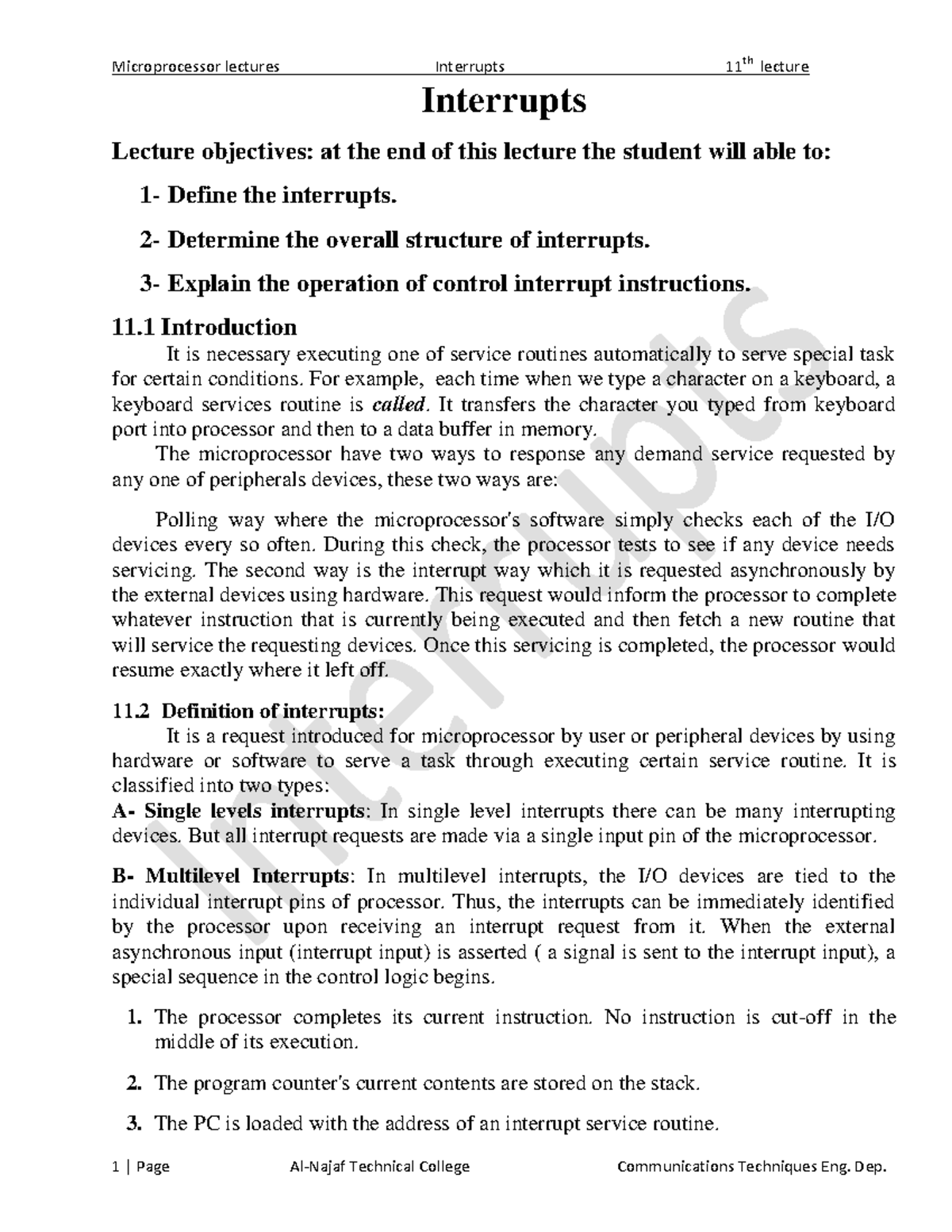 Lect11 Interrupt Electrical Engineering Practice Interrupts Lecture Objectives At The End Lect11 Interrupt Electrical Engineering Practice Interrupts Lecture Objectives At The End