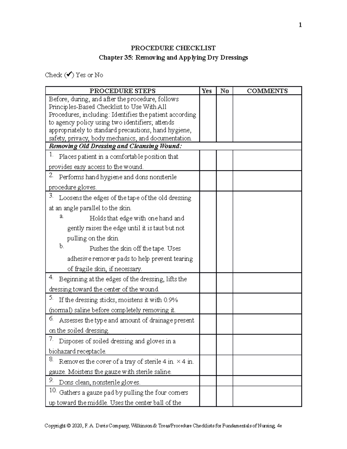 Removing and Applying Dry Dressings Chap 35 PROCEDURE CHECKLIST