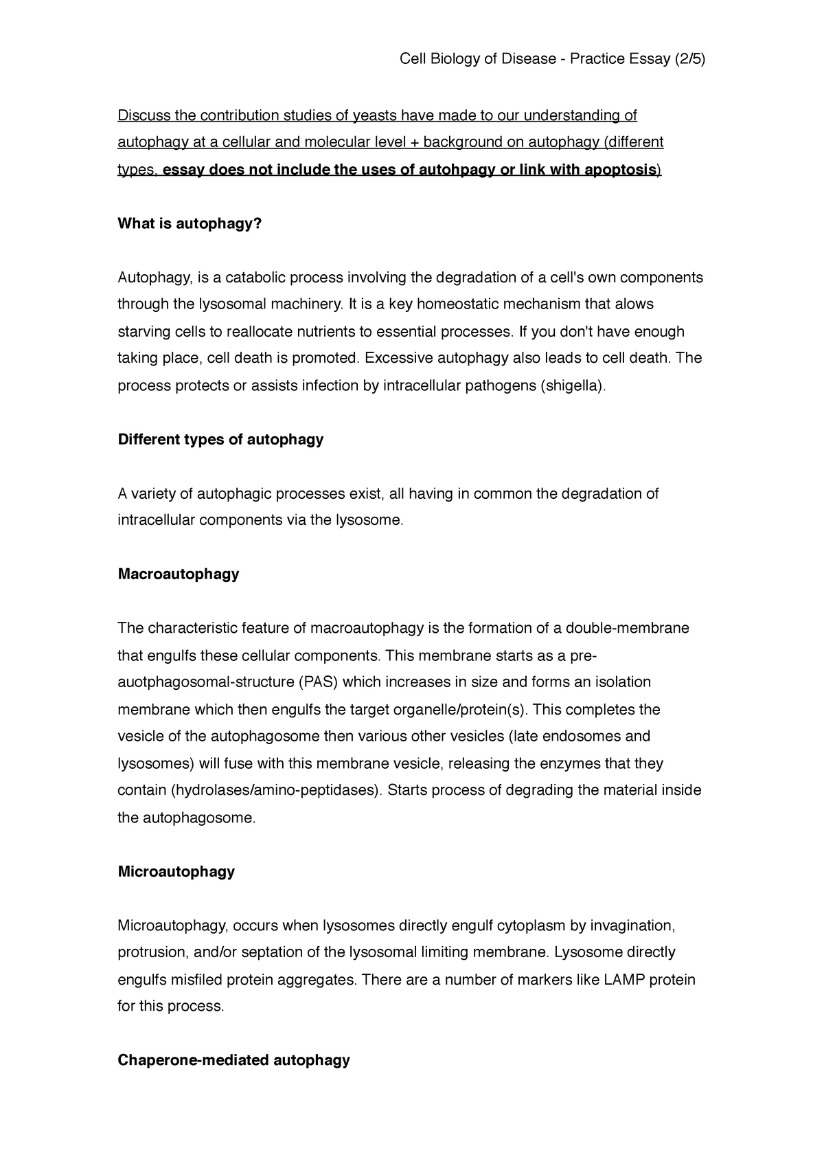 Autophagy... Discuss the contribution studies of yeasts have made to ...