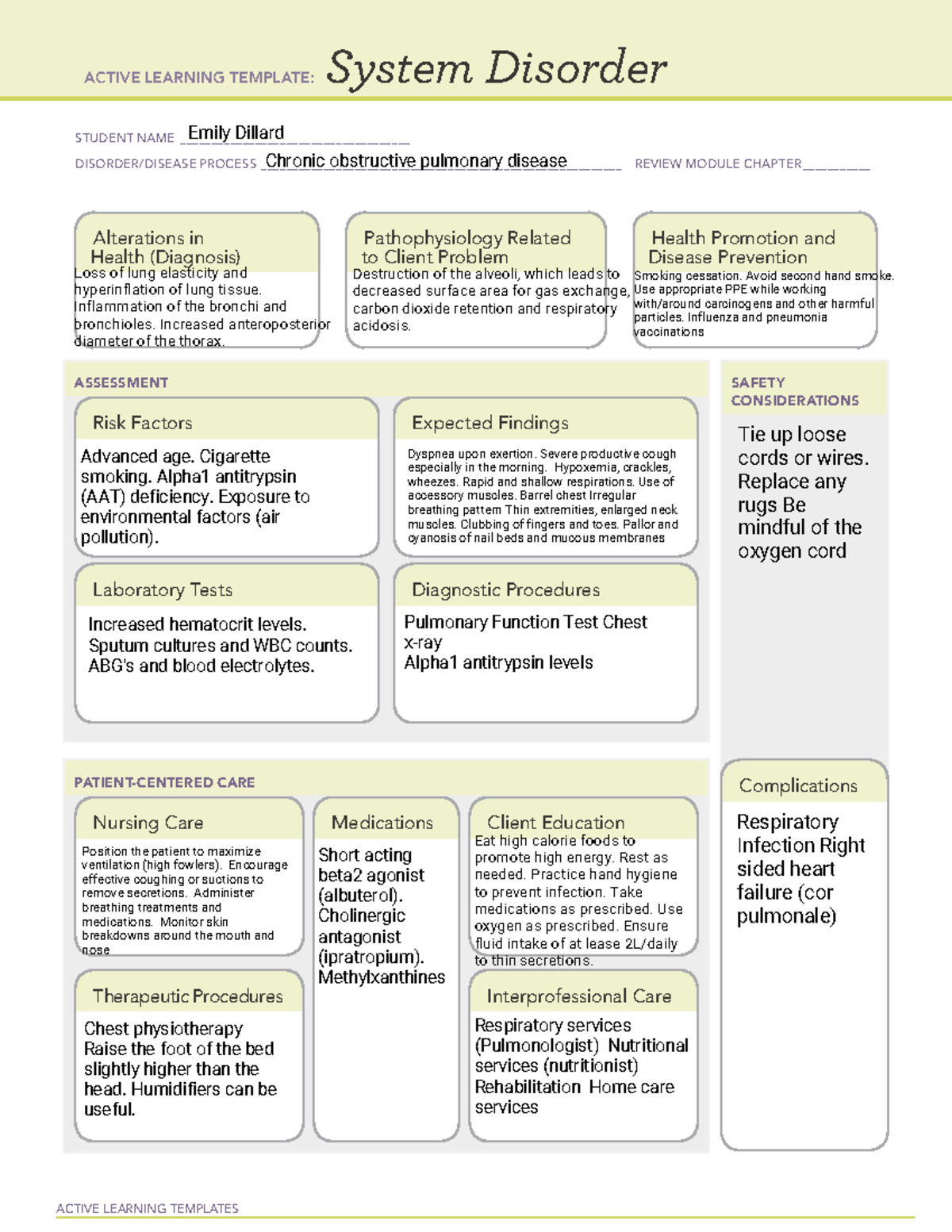 COPD ATI disorder form ACTIVE LEARNING TEMPLATES System Disorder