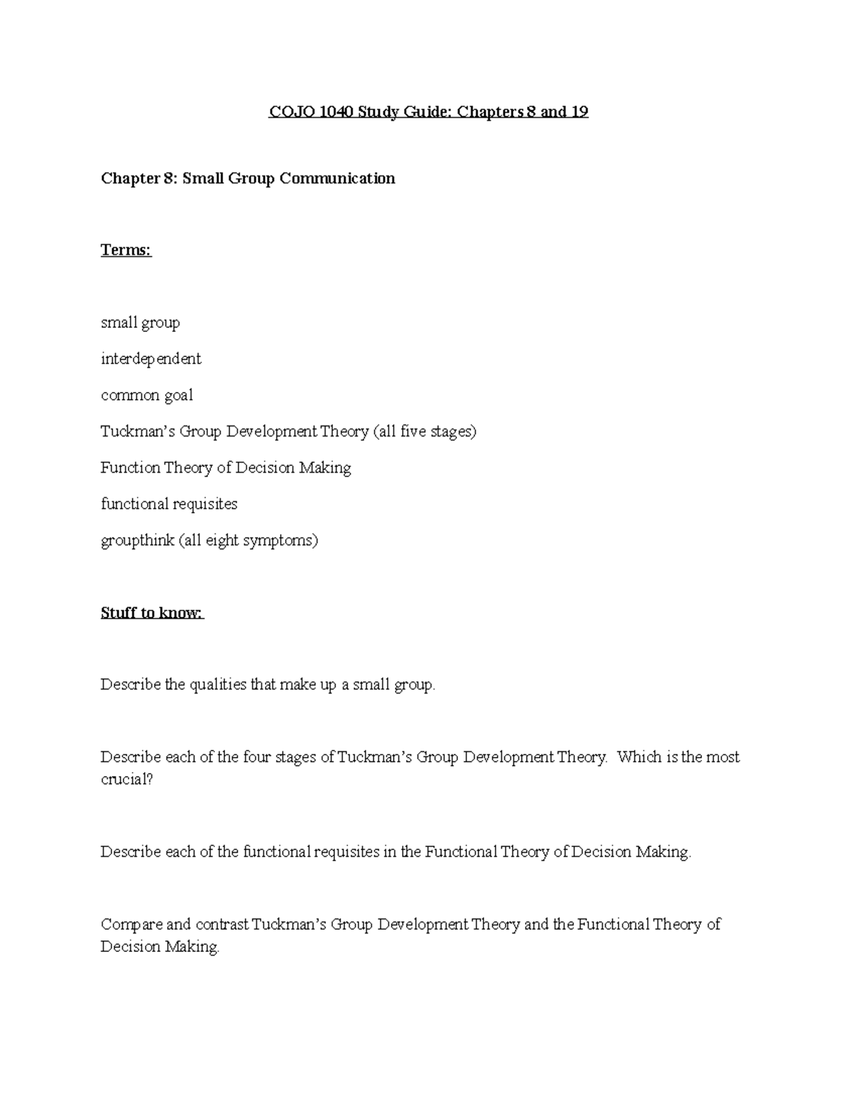 COJO 1040 Chapters 8 and 19 study guide - COJO 1040 Study Guide ...