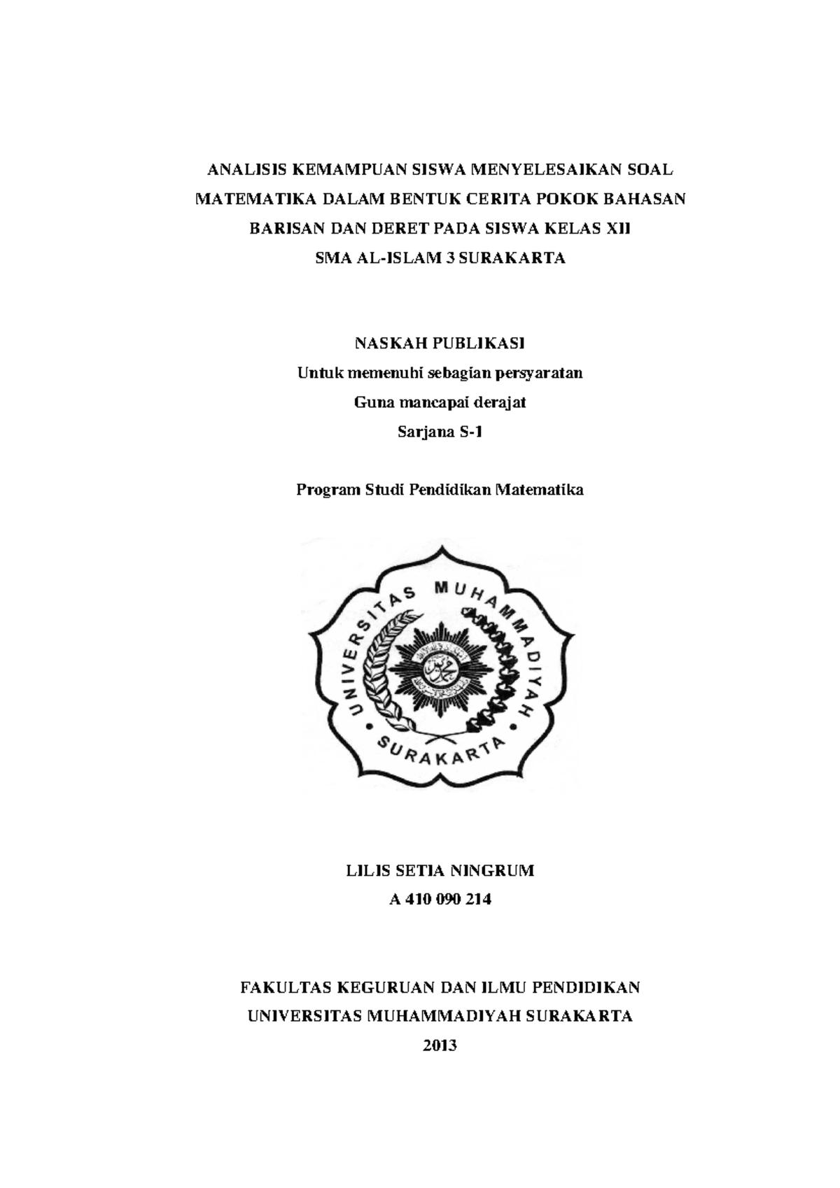 Analisis Kemampuan Siswa Menyelesaikan SOAL Matematika Dalam Bentuk ...