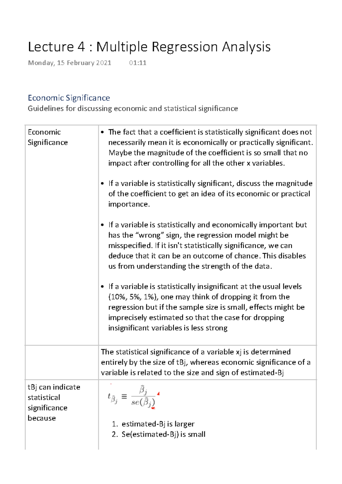 Lecture 4 Part 2 Multiple Regression Analysis - Economic Significance ...