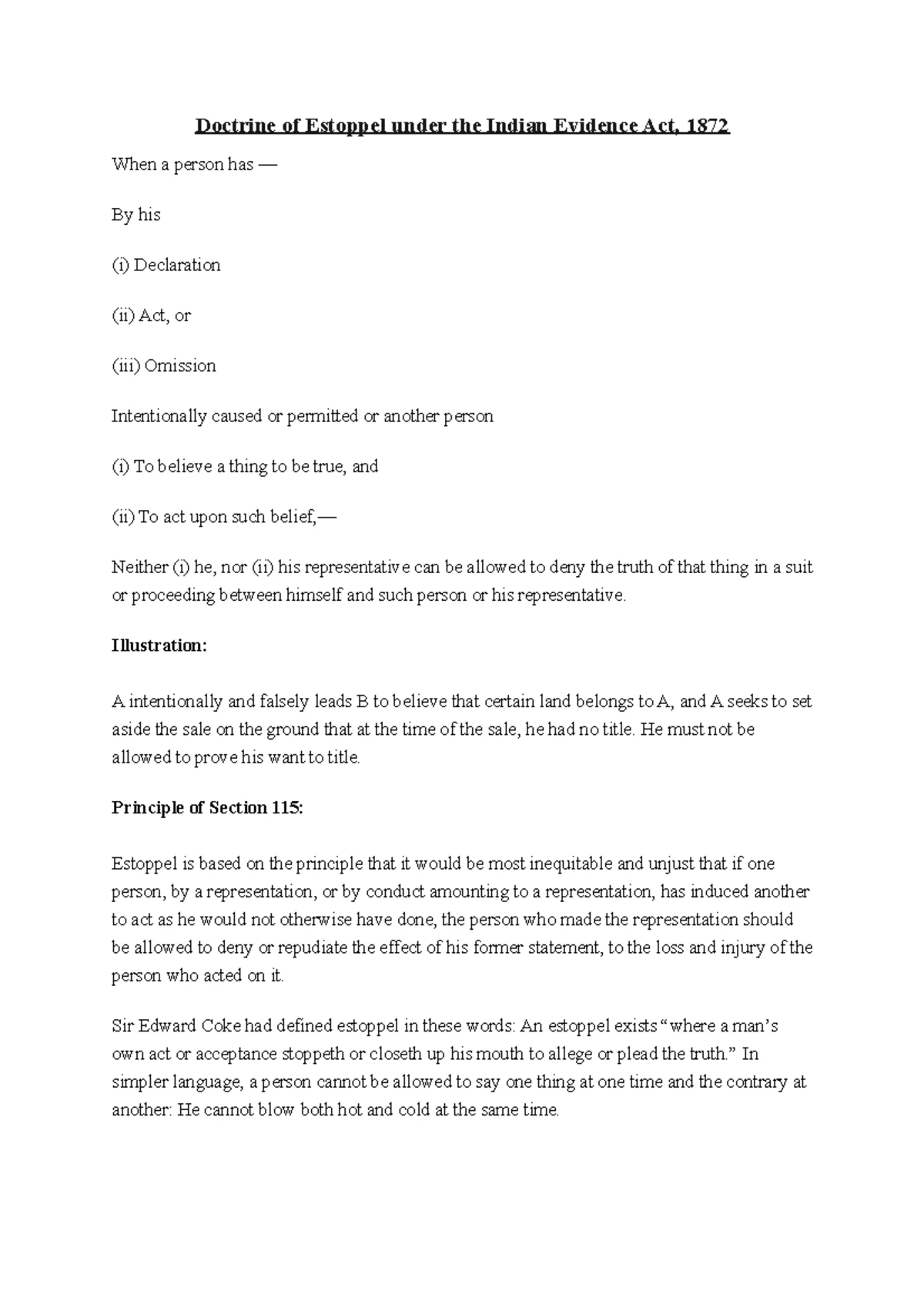 Estoppel - Short Notes - Doctrine of Estoppel under the Indian Evidence ...