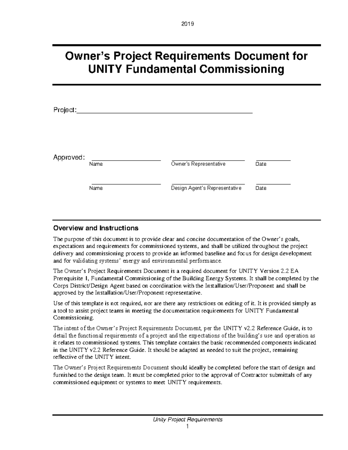 Unity+Example+Requirements Unity Project Requirements Owner’s Project