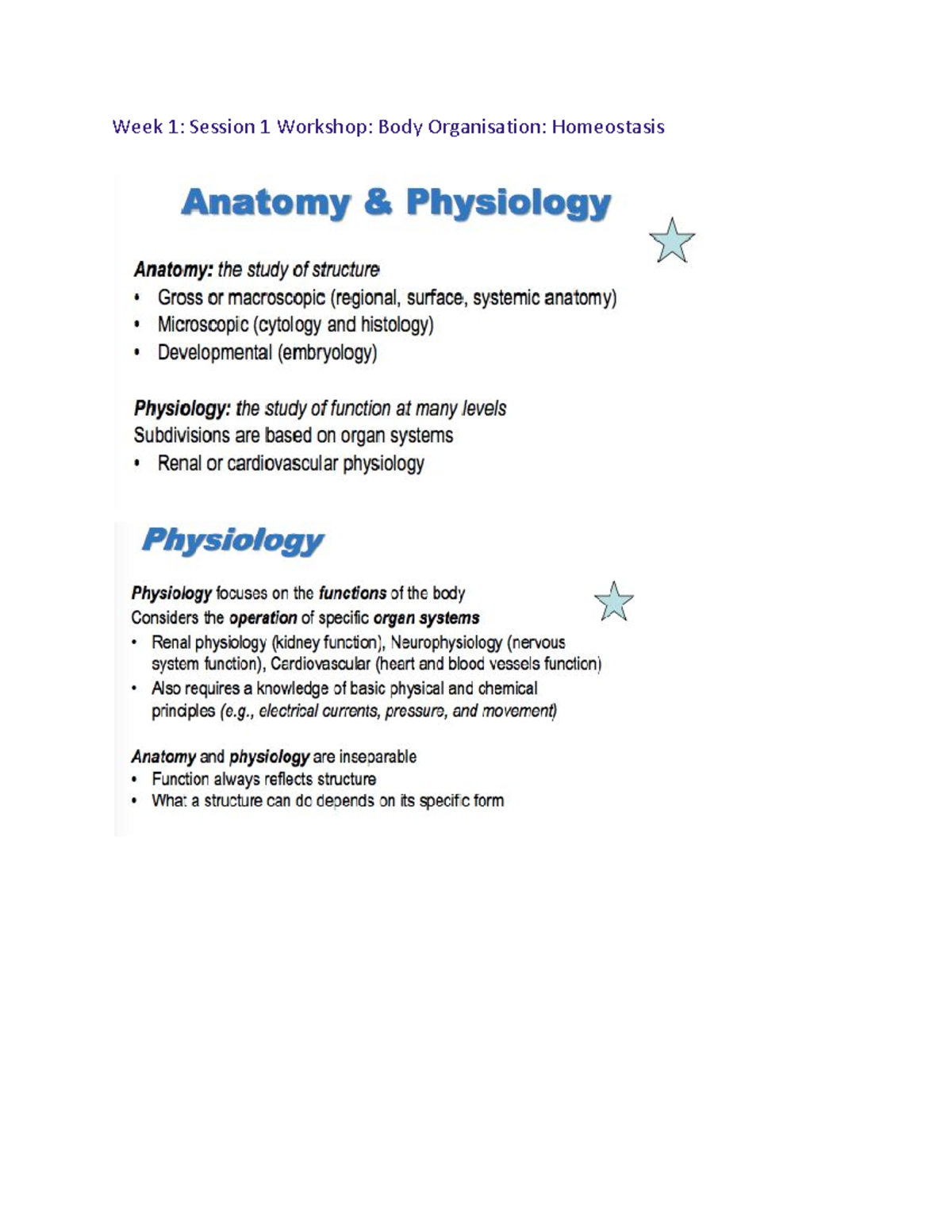 Anatomy And Physiology 1 Notes - HBNB - Week 1: Session 1 Workshop ...